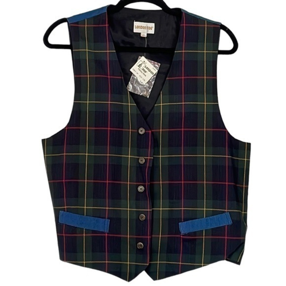 Women's Button-Down Vintage London Fog Plaid Vest Size Large‎ (L)